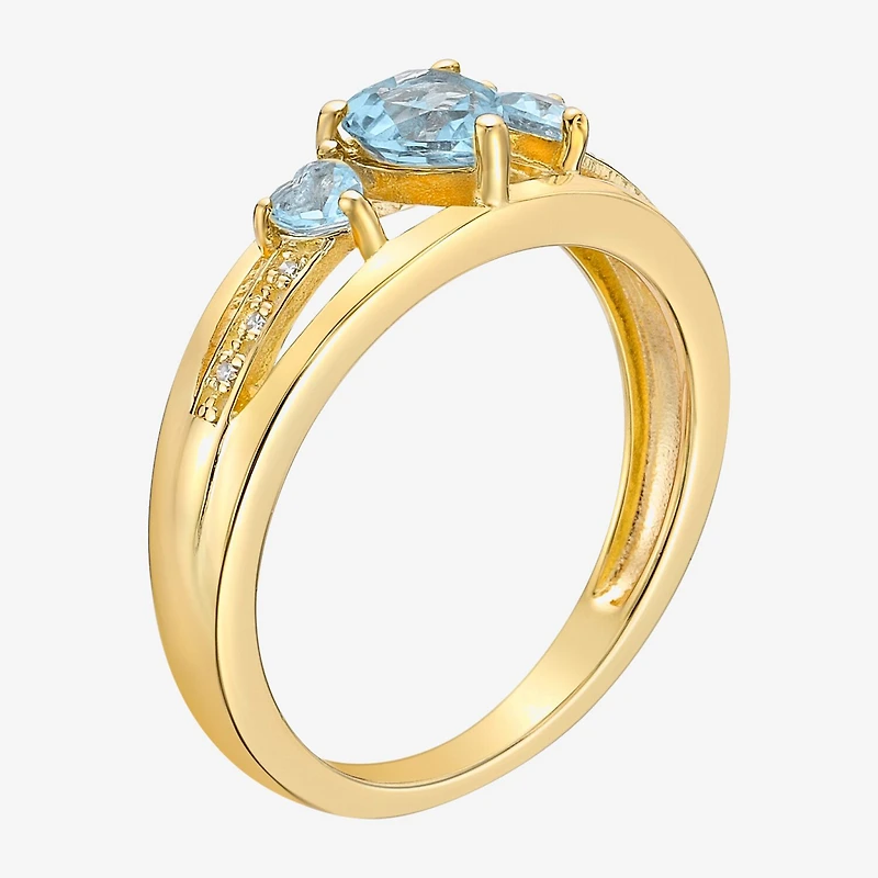 Womens Diamond Accent Lab Created Blue Aquamarine 18K Gold Over Silver 3-Stone Side Stone Cocktail Ring