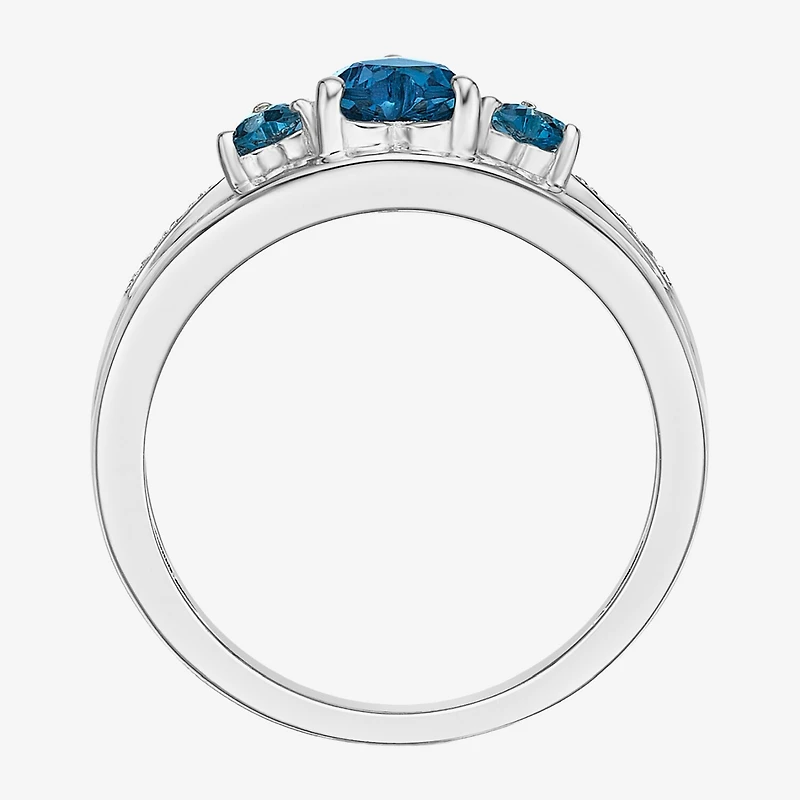 Womens Diamond Accent Genuine Blue Topaz Sterling Silver -Stone Side Stone Cocktail Ring