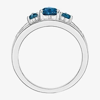 Womens Diamond Accent Genuine Blue Topaz Sterling Silver -Stone Side Stone Cocktail Ring