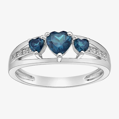 Womens Diamond Accent Genuine Blue Topaz Sterling Silver 3-Stone Side Stone Cocktail Ring