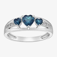 Womens Diamond Accent Genuine Blue Topaz Sterling Silver -Stone Side Stone Cocktail Ring