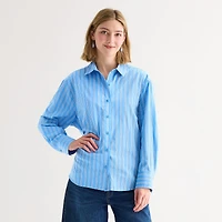 a.n.a Womens Cuffed Long Sleeve Oversized Button-Down Shirt