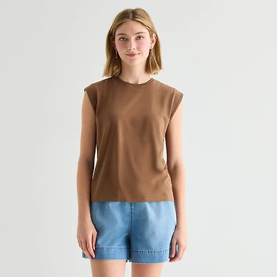 a.n.a Womens Crew Neck Sleeveless Muscle T-Shirt