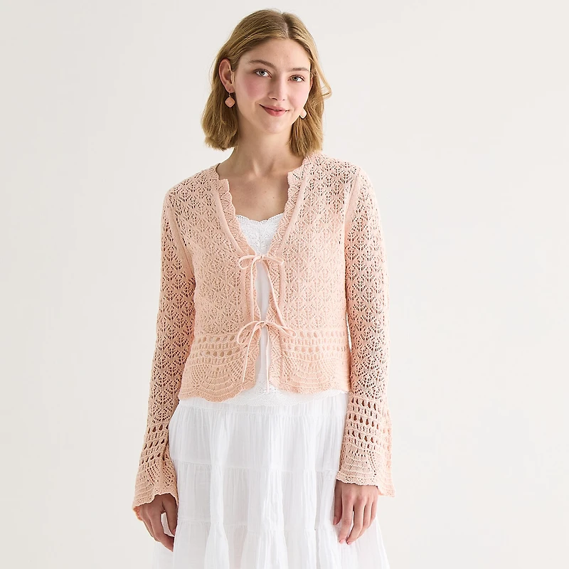 a.n.a Womens V Neck Long Sleeve Tie Cardigan