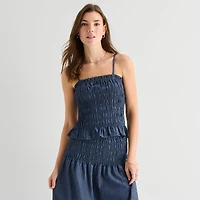 a.n.a Smocked Womens Square Neck Sleeveless Tank Top