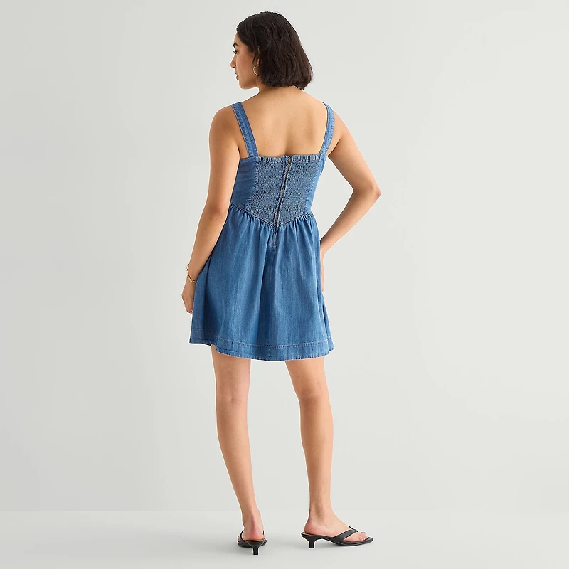 a.n.a Womens Sleeveless Square Neck Drop Waist Dress