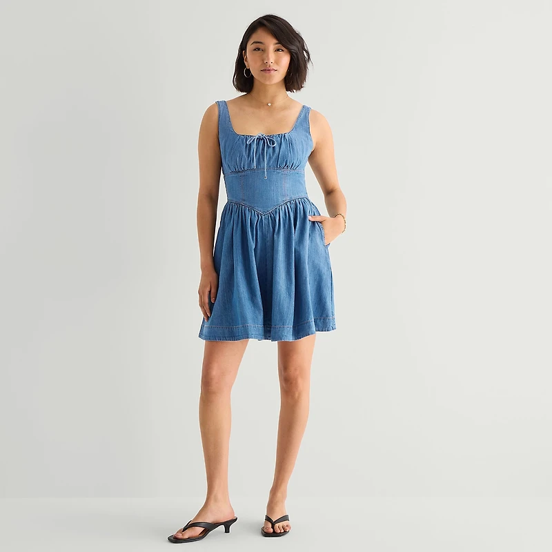 a.n.a Womens Sleeveless Square Neck Drop Waist Dress