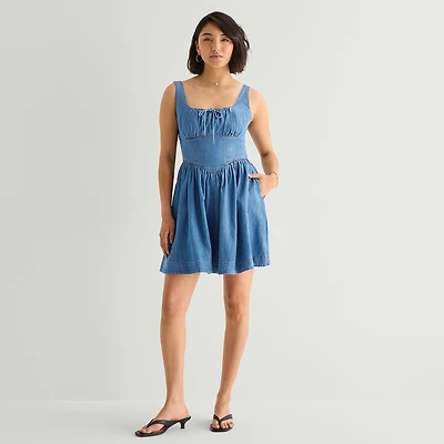 a.n.a Womens Sleeveless Square Neck Drop Waist Dress