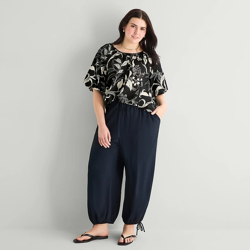 a.n.a Womens Plus Round Neck Short Sleeve Blouse