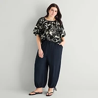 a.n.a Womens Plus Round Neck Short Sleeve Blouse