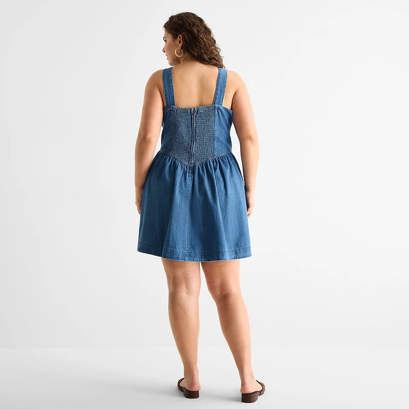 a.n.a Womens Plus Sleeveless Square Neck Drop Waist Dress