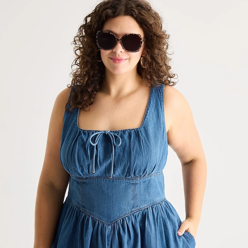a.n.a Womens Plus Sleeveless Square Neck Drop Waist Dress