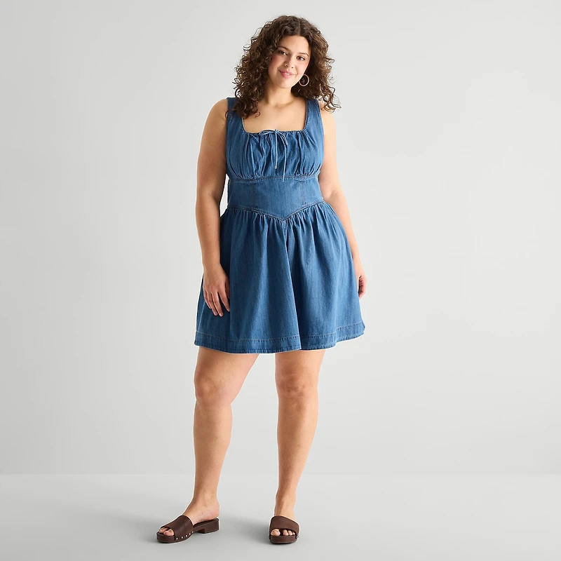 a.n.a Womens Plus Sleeveless Square Neck Drop Waist Dress