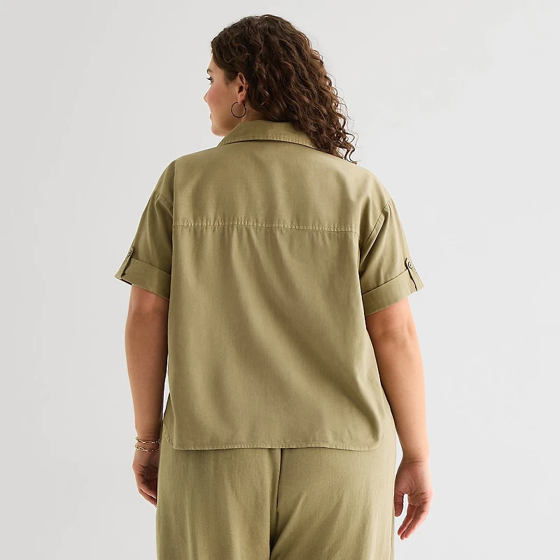 a.n.a Womens Plus Short Sleeve Blouse