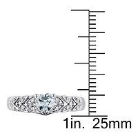 Modern Bride Gemstone Womens Diamond Accent Genuine Blue Aquamarine Sterling Silver Heart Promise Ring