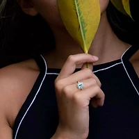 Modern Bride Gemstone Womens Diamond Accent Genuine Blue Aquamarine 10K Gold Engagement Ring