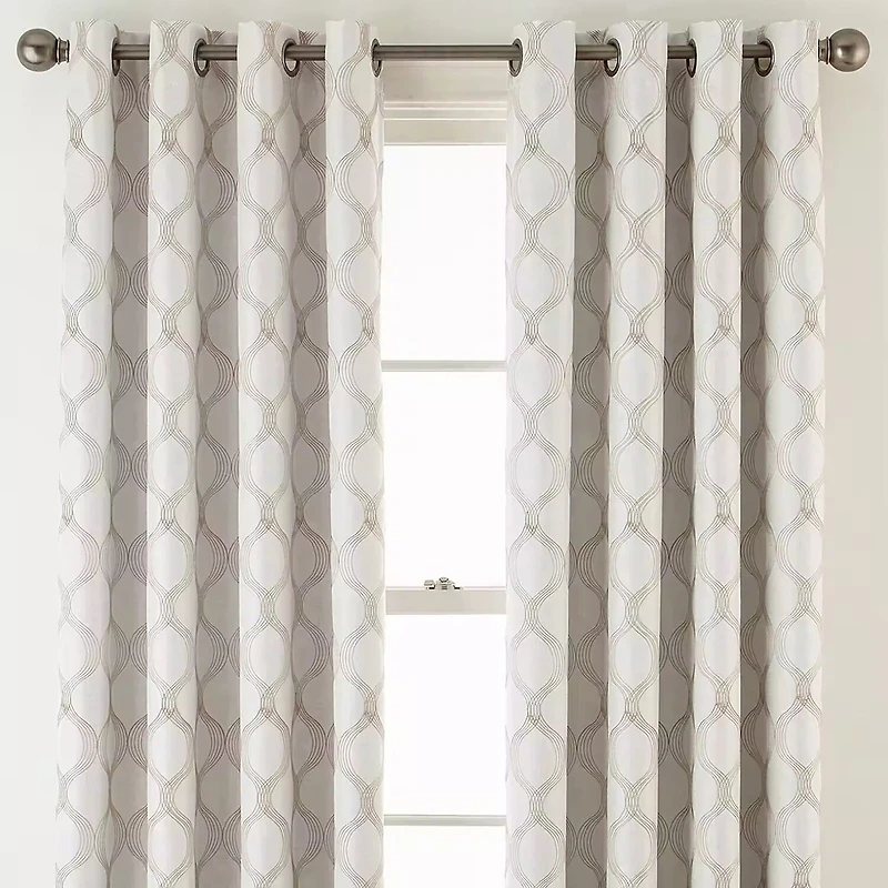 Max Blackout Prescott Grommet Top Embroidered 100% Single Curtain Panel
