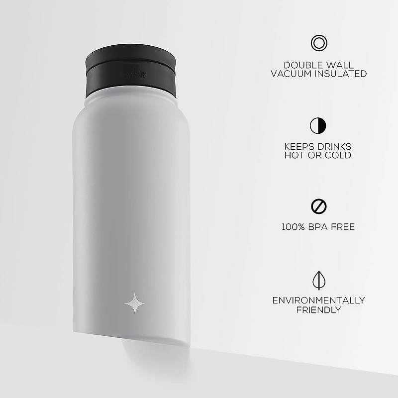 Joyjolt Insulated Water With Flip Lid & Sport Straw Lid - 32 Oz Insulated 32 Oz. Water Bottle