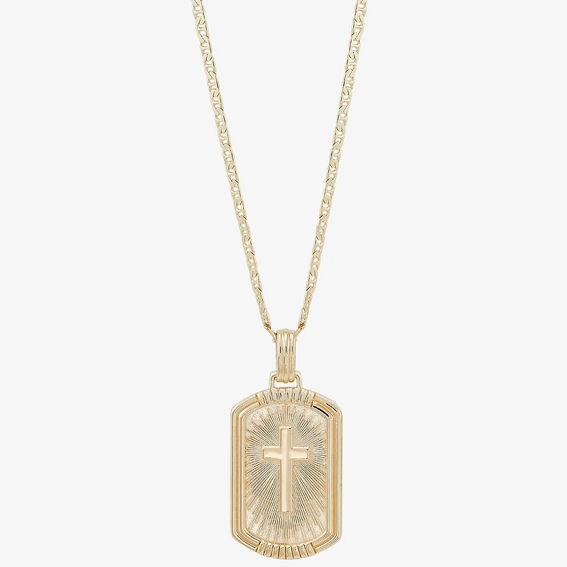 Mens 14K Gold Over Silver Cross Rectangular 22 Inch Pendant Necklace