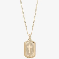 Mens 14K Gold Over Silver Cross Rectangular 22 Inch Pendant Necklace