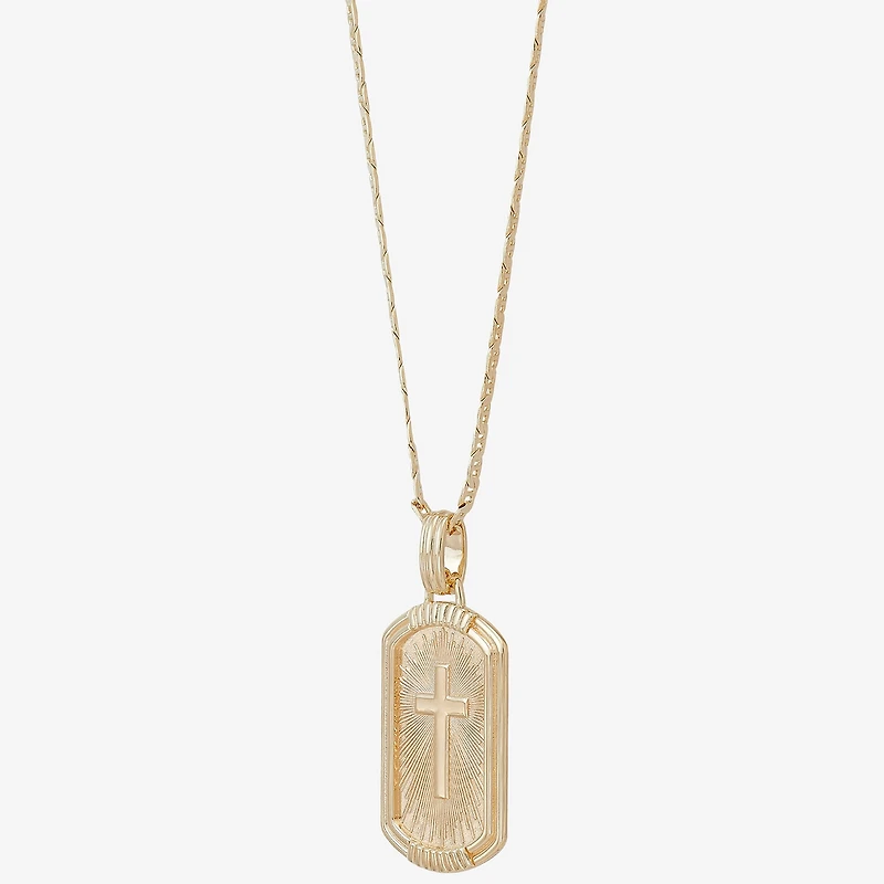 Mens 14K Gold Over Silver Cross Rectangular 22 Inch Pendant Necklace