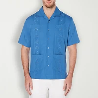 Cubavera Embroidered Button-Down Mens Short Sleeve Camp Shirt
