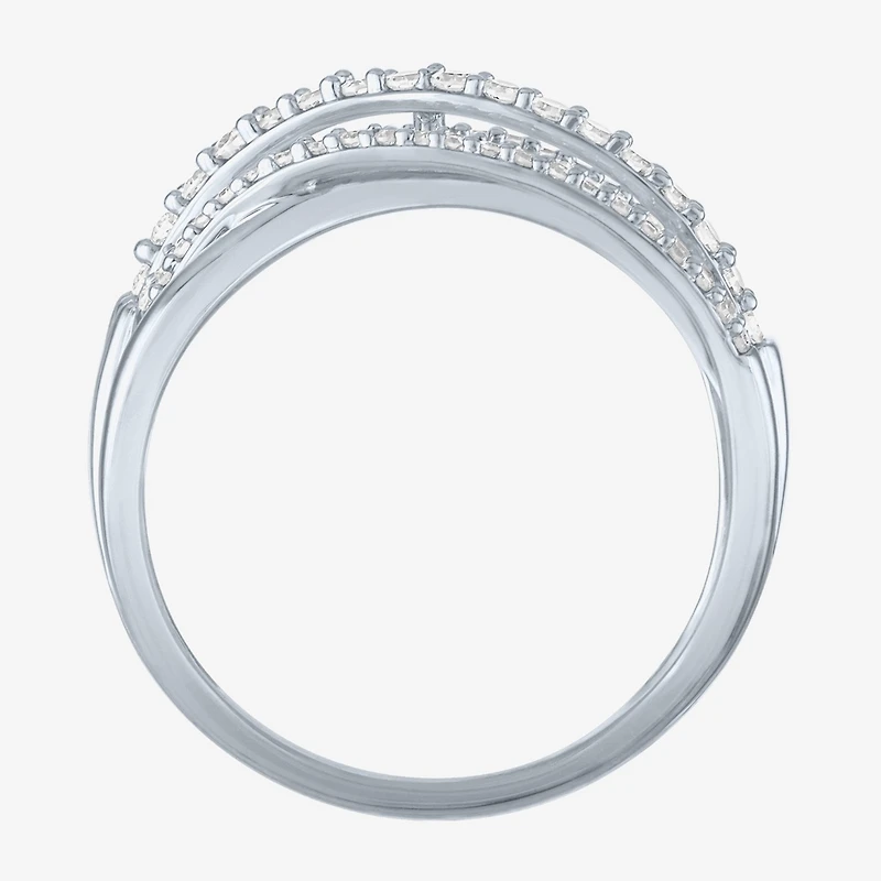 (G-H/I1-12) Womens 1/3 CT. T.W. Lab Grown White Diamond 10K Gold Crossover Cocktail Ring