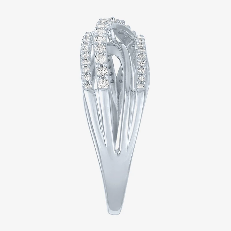 (G-H/I1-12) Womens 1/3 CT. T.W. Lab Grown White Diamond 10K Gold Crossover Cocktail Ring