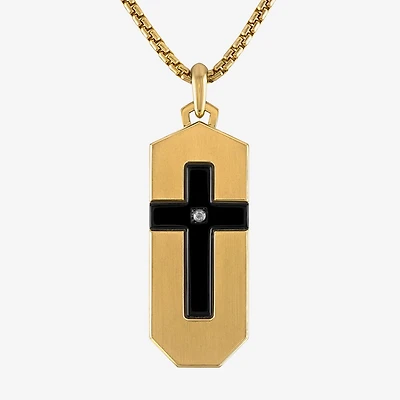 Bulova Mens Diamond Accent Natural White Diamond Accent Stainless Steel Cross Dog Tag 24 Inch Pendant Necklace