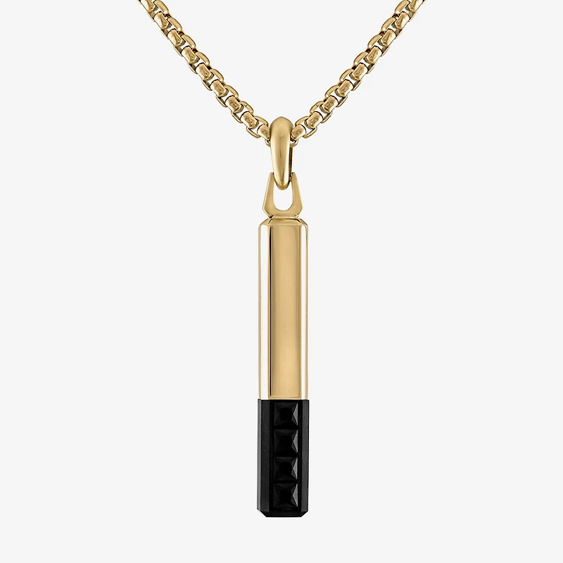 Bulova Mens Genuine Black Spinel Stainless Steel Rectangular 24 Inch Pendant Necklace