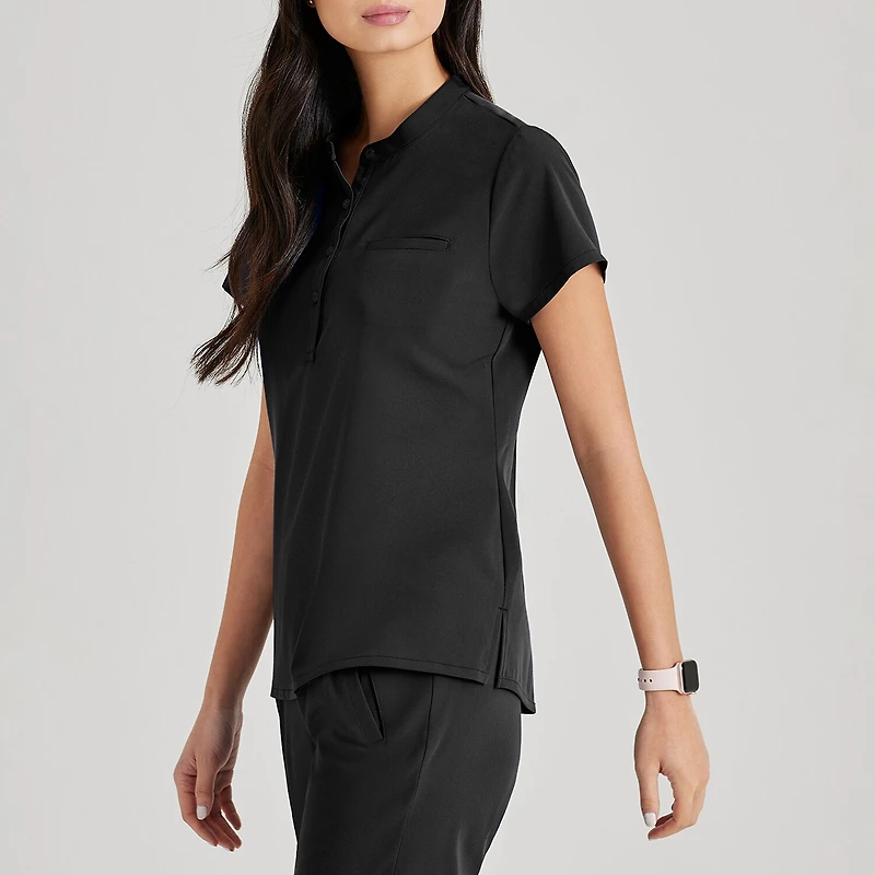 Barco Unify But163 Mission 1-Pocket Womens Henley Neck Short Sleeve Stretch Fabric Moisture Wicking Wrinkle Resistant Scrub Top