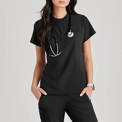 Barco Unify But163 Mission 1-Pocket Womens Plus Tall Henley Neck Short Sleeve Stretch Fabric Moisture Wicking Wrinkle Resistant Scrub Top