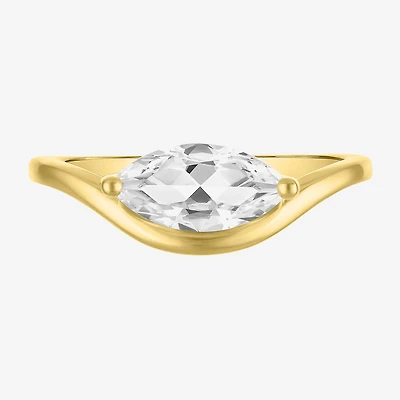 Womens Lab Created White Sapphire 14K Gold Over Silver Marquise Solitaire Cocktail Ring