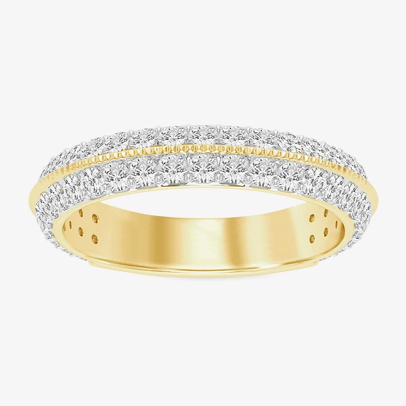 (I / Si2) Womens 3MM 1 CT. T.W. Lab Grown White Diamond 10K Gold Round Wedding Band