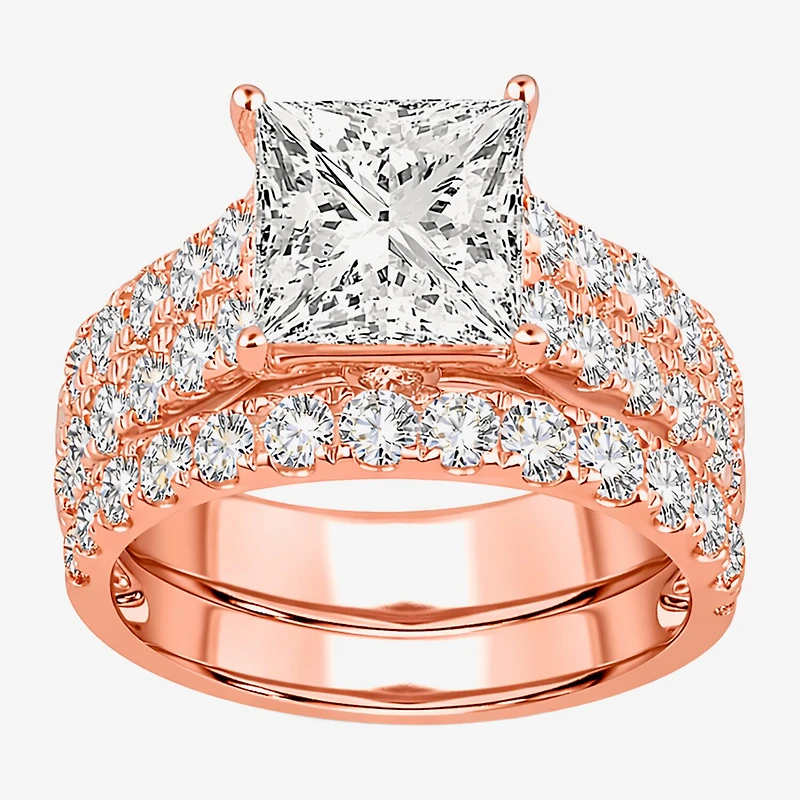 (H-I / SI1-SI2) Signature By Modern Bride Womens 5 CT. T.W. Lab Grown White Diamond 14K Gold Princess Bridal Set