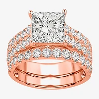 (H-I / SI1-SI2) Signature By Modern Bride Womens 5 CT. T.W. Lab Grown White Diamond 14K Gold Princess Bridal Set