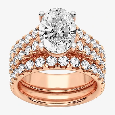 (H-I / SI1-SI2) Signature By Modern Bride Womens 5 CT. T.W. Lab Grown White Diamond 14K Gold Oval Bridal Set