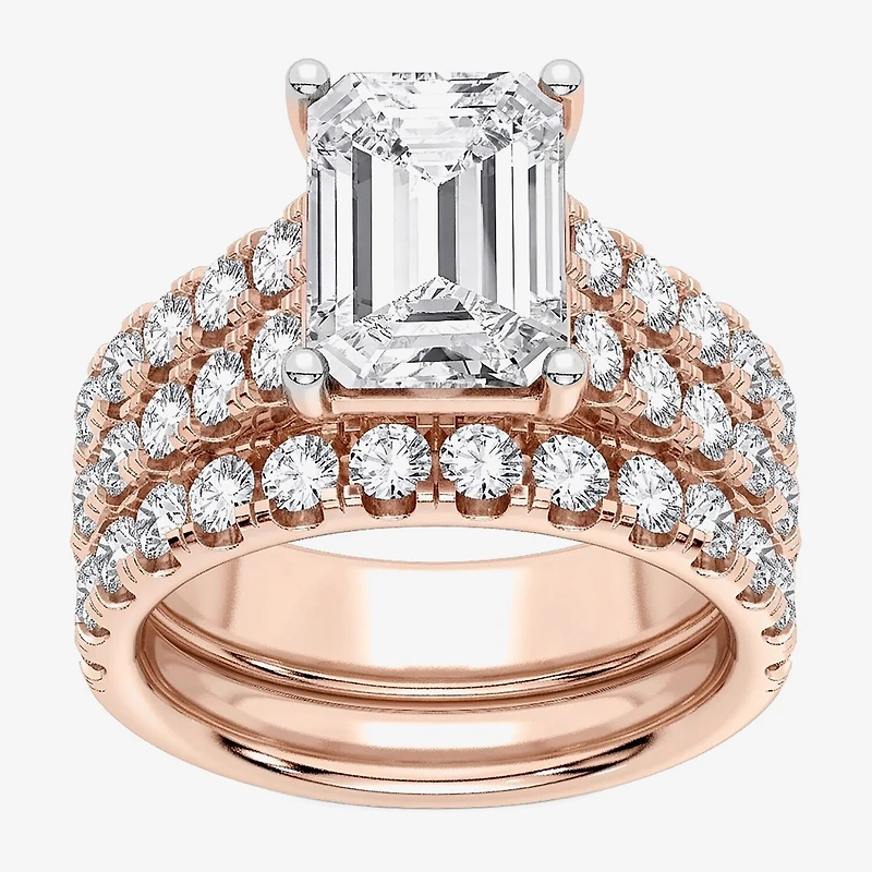 (H-I / SI1-SI2) Signature By Modern Bride Womens 5 CT. T.W. Lab Grown White Diamond 14K Gold Emerald Bridal Set