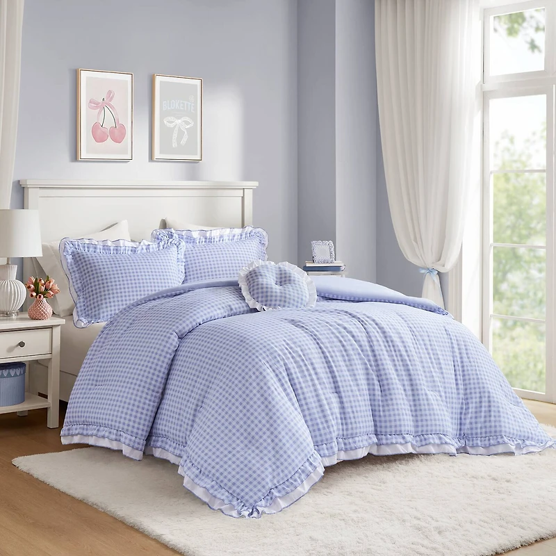 Intelligent Design Iris Gingham Double Ruffle 4-pc. Lightweight Easy Care Comforter Set