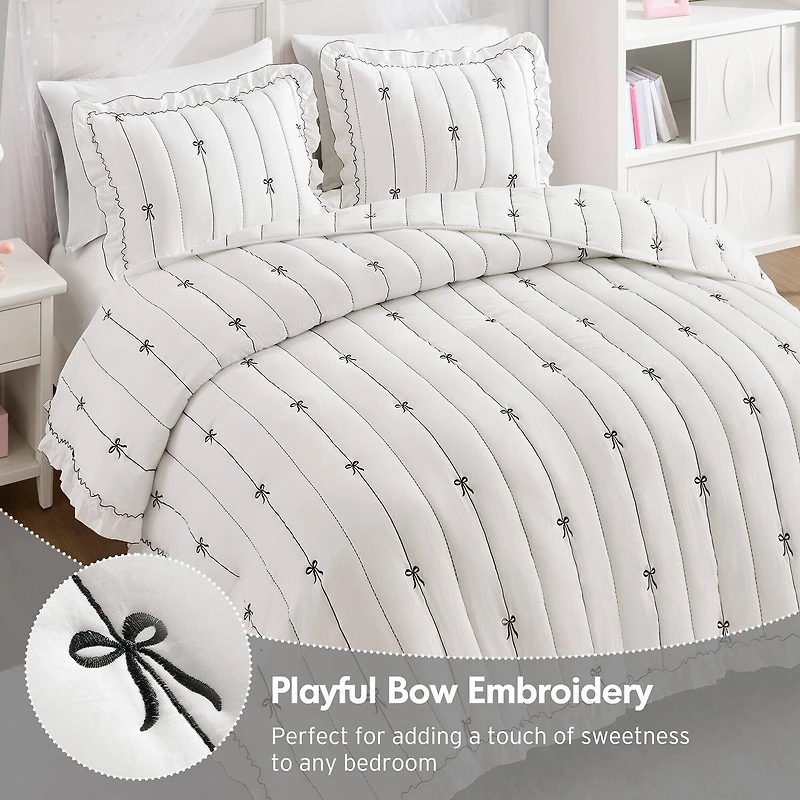 Intelligent Design Florence Embroidered Ruffle Easy Care Quilt Set