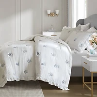Intelligent Design Arya Floral Embroidered Ruffle Easy Care Quilt Set