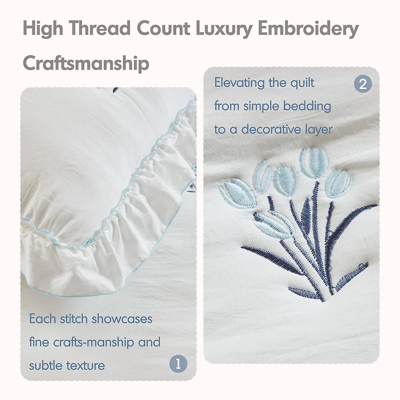 Intelligent Design Arya Floral Embroidered Ruffle Easy Care Quilt Set
