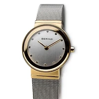 Bering Classic Womens Crystal Accent Two Tone Mesh Bracelet Watch-10126-001