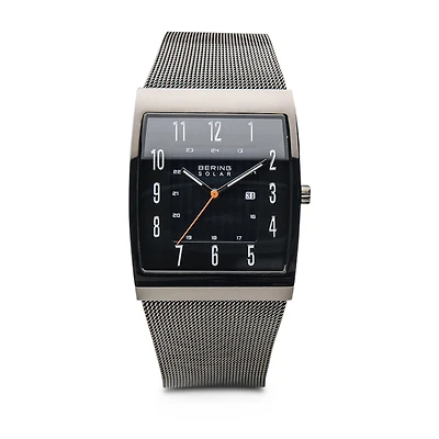 Bering Solar Mens Gray Stainless Steel Bracelet Watch 16433-377
