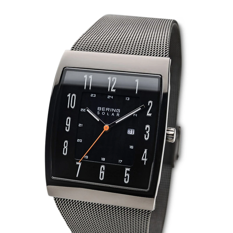 Bering Solar Mens Gray Stainless Steel Bracelet Watch 16433-377