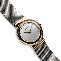 Bering Classic Womens Crystal Accent Two Tone Mesh Bracelet Watch-10126-001