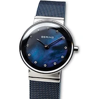 Bering Classic Womens Crystal Accent Blue Mesh Bracelet Watch-10126-307