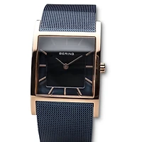 Bering Classic Womens Tank Blue Mesh Bracelet Watch-10426-367-S