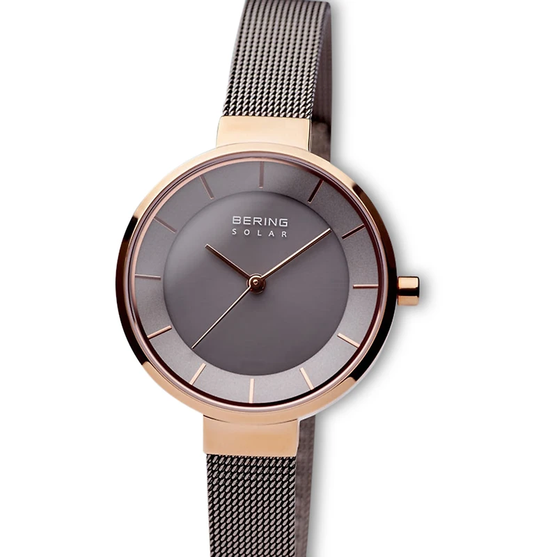 Bering Slim Solar Womens Two Tone Stainless Steel Bracelet Watch 14631-369