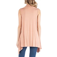 24/7 Comfort Apparel Draped Open Front Sleeveless Cardigan